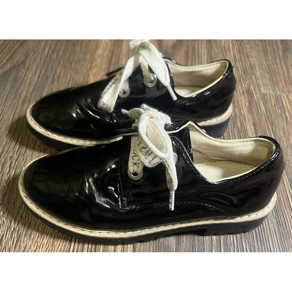Zara Kids Black Patent Leather Oxford Shoes Statement Laces Size 29 US 12 - Picture 4 of 6
